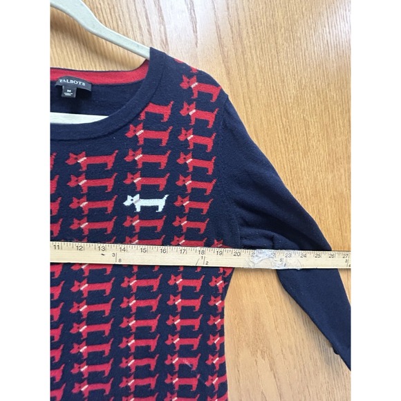 Talbots Cotton Blend Scottie Dog Navy Red Crew Neck Sweater 3/4 Sleeve Medium - Picture 7 of 10